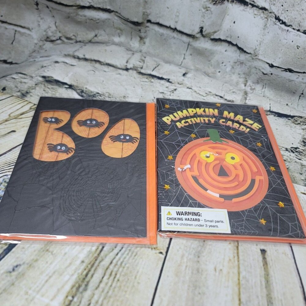 3 Design Halloween Greeting Cards w/Envelopes New Sealed Pumpkins Bats